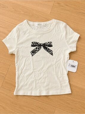 Altar'd State Cream Tee with Black Leopard Bow Graphic